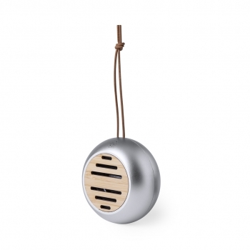 Altavoz Bluetooth eco compacto de aluminio reciclado con rejilla de bambú, 3W y 135 g