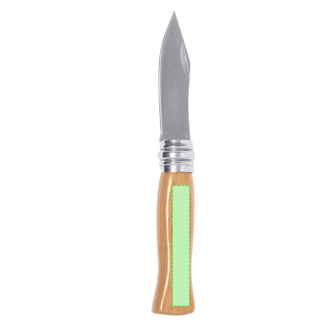 Navaja de acero inox con mango de madera lacada, anilla de bloqueo y hoja tipo Clip