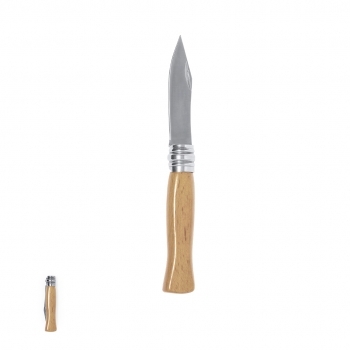 Navaja de acero inox con mango de madera lacada, anilla de bloqueo y hoja tipo Clip