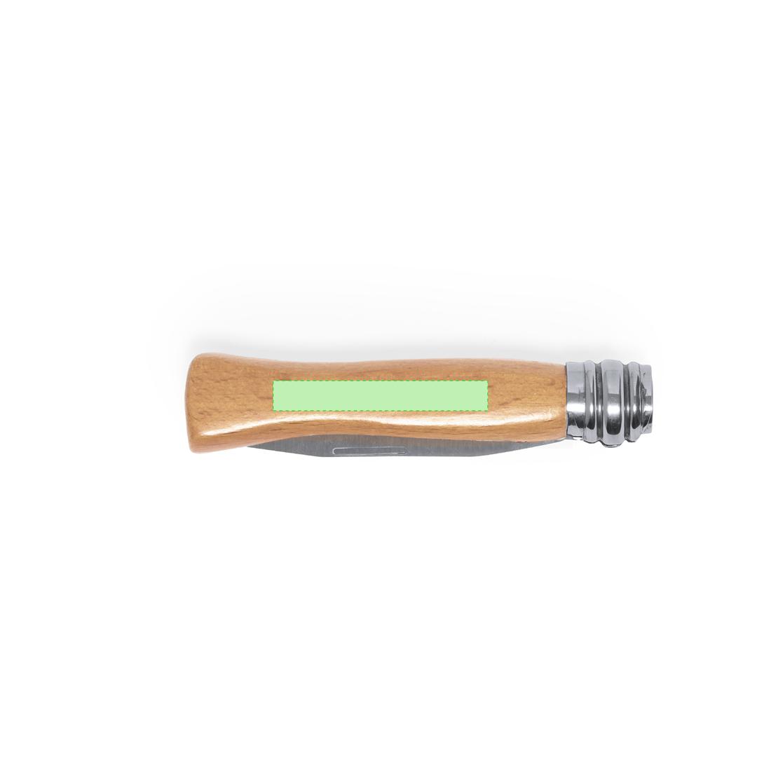 Navaja de acero inox con mango de madera lacada, anilla de bloqueo y hoja tipo Spear