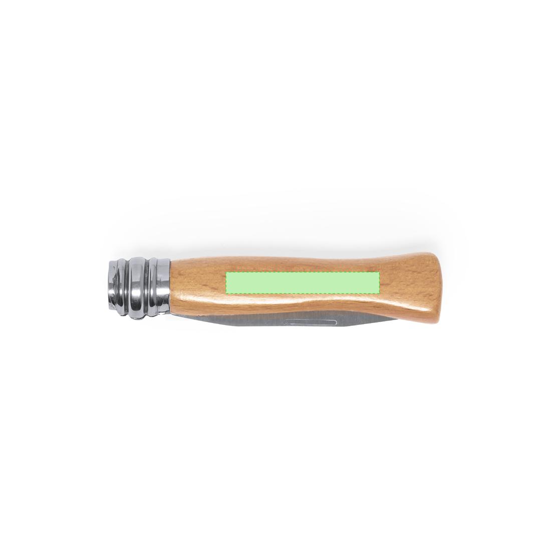 Navaja de acero inox con mango de madera lacada, anilla de bloqueo y hoja tipo Spear