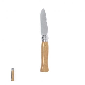 Navaja de acero inox con mango de madera lacada, anilla de bloqueo y hoja tipo Spear
