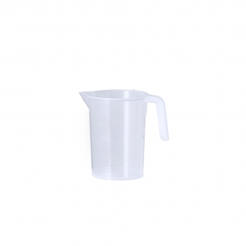 Jarra medidora de PP transparente 500 ml con asa y escala dual ml/oz en tramos de 20 ml