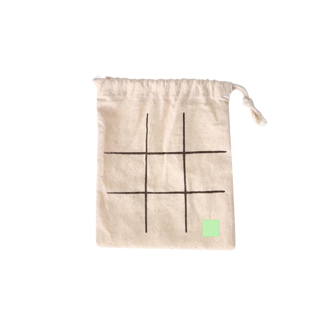 Tres en raya navideño Bronso de corcho — 10 piezas (5 árboles + 5 estrellas), presentado en bolsa de algodón que es el tablero de juego