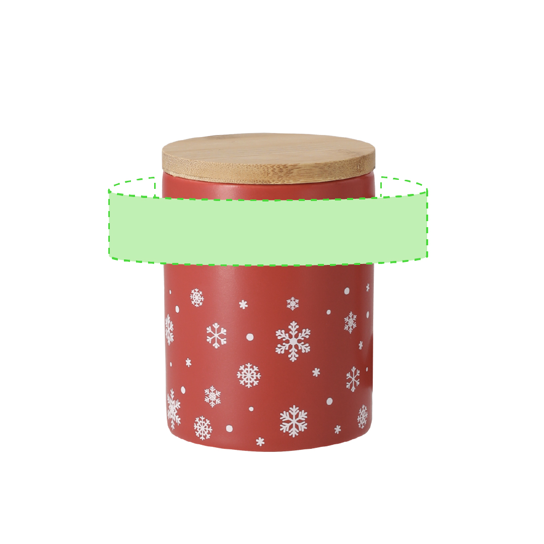 Taza navideña Helogran cerámica + bambú — 300 ml, diseño copos de nieve, tapa bambú, combinaciones rojo/blanco mate, caja individual