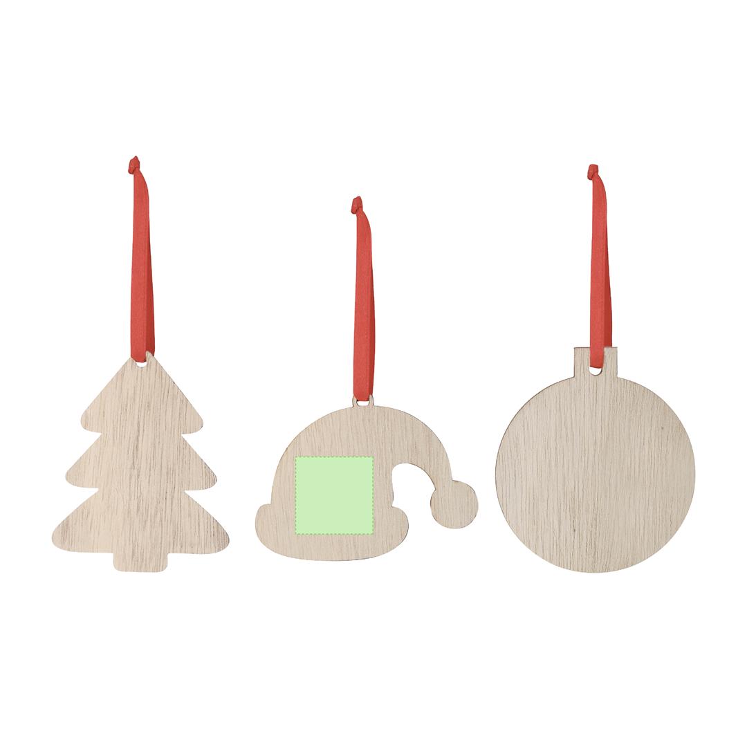 Adorno navideño sublimación Clixar de madera — 3 diseños (Gorro Papá Noel, Árbol, Bola), lazo rojo, diseñado especialmente para sublimación