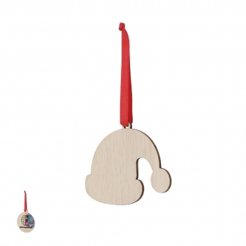 Adorno navideño sublimación Clixar de madera — 3 diseños (Gorro Papá Noel, Árbol, Bola), lazo rojo, diseñado especialmente para sublimación