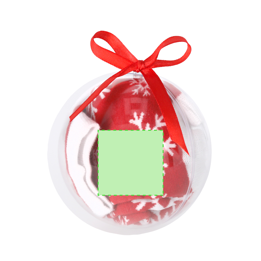Calcetines navideños Scrubit en bola de navidad — poliéster suave con motivos navideños, presentación en bola transparente con lazo rojo, tallas S-M y L-XL
