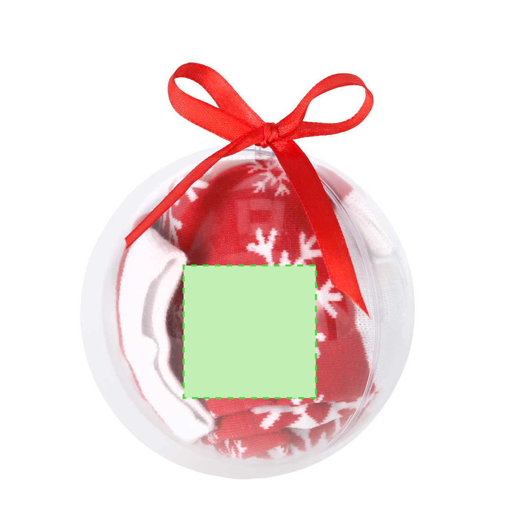 Calcetines navideños Scrubit en bola de navidad — poliéster suave con motivos navideños, presentación en bola transparente con lazo rojo, tallas S-M y L-XL