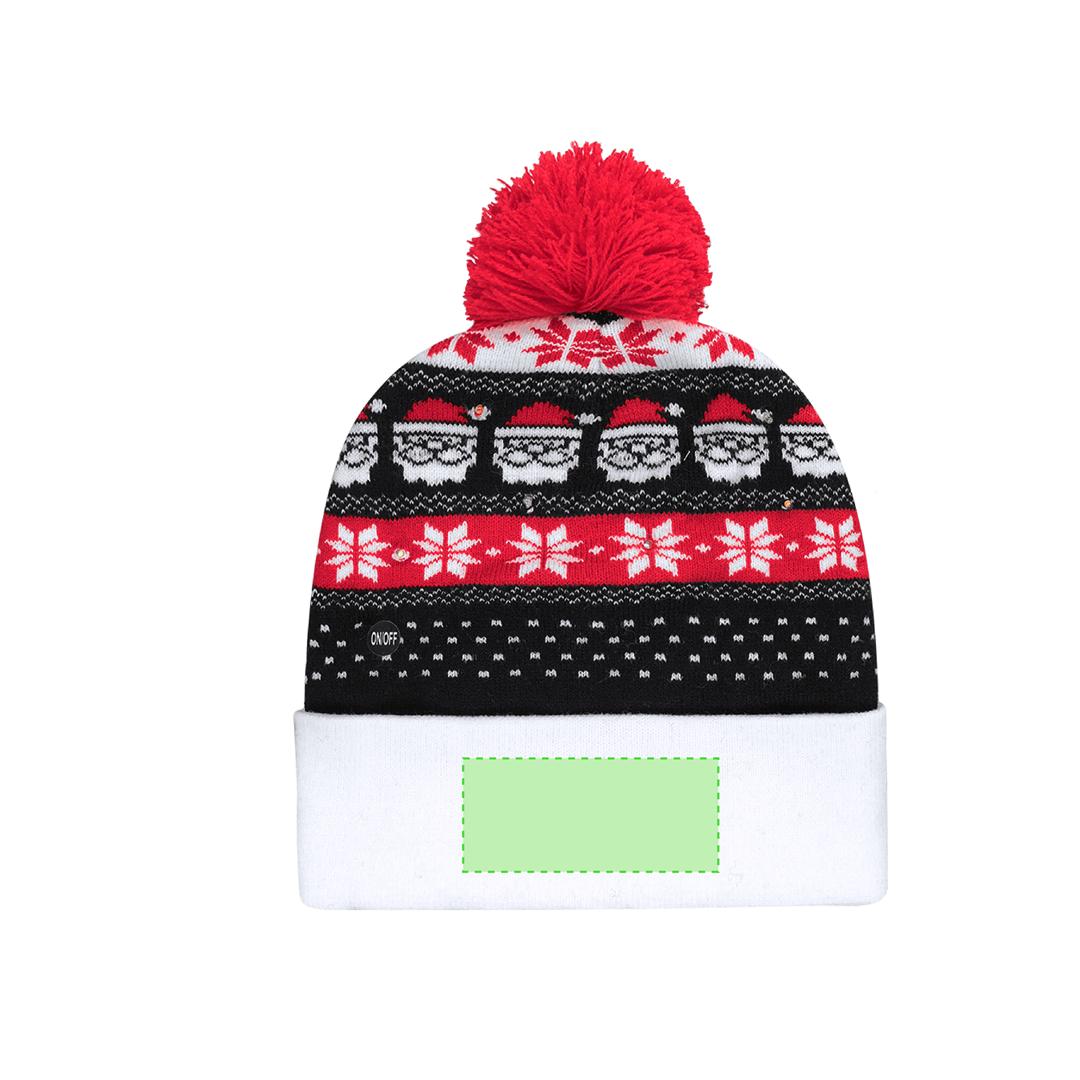 Gorro navideño LED Plumex — acrílico con 6 LEDs de colores y pom pom, 3 posiciones de luz fija e intermitente, pila botón incluida
