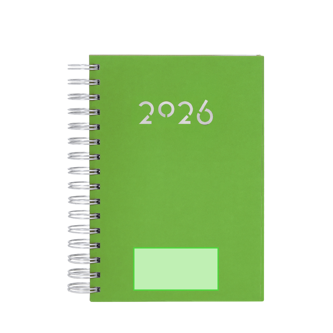 Agenda corporativa de PU con página por día y packaging de regalo