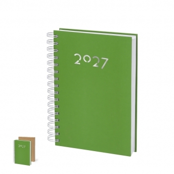 Agenda corporativa de PU con página por día y packaging de regalo