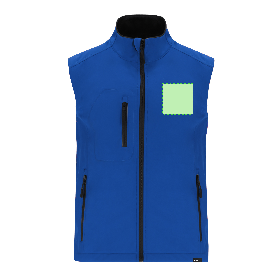 Chaleco Handricks adulto soft shell RPET 3 capas — 340 g/m² con membrana 8000mm, exterior RPET/elastano + micropolar RPET interior negro, cintura ajustable