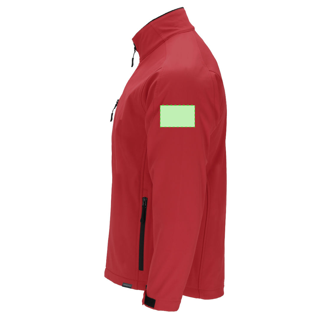 Chaqueta Grifter adulto soft shell RPET 3 capas — 340 g/m² con membrana 8000mm, mangas ranglán con velcro, micropolar RPET interior negro, cintura ajustable