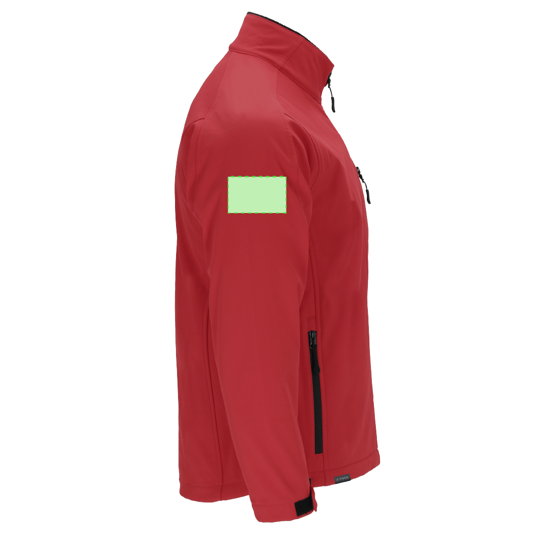 Chaqueta Grifter adulto soft shell RPET 3 capas — 340 g/m² con membrana 8000mm, mangas ranglán con velcro, micropolar RPET interior negro, cintura ajustable