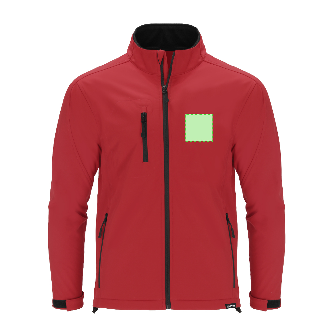 Chaqueta Grifter adulto soft shell RPET 3 capas — 340 g/m² con membrana 8000mm, mangas ranglán con velcro, micropolar RPET interior negro, cintura ajustable