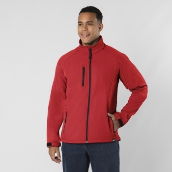 Chaqueta Grifter adulto soft shell RPET 3 capas — 340 g/m² con membrana 8000mm, mangas ranglán con velcro, micropolar RPET interior negro, cintura ajustable