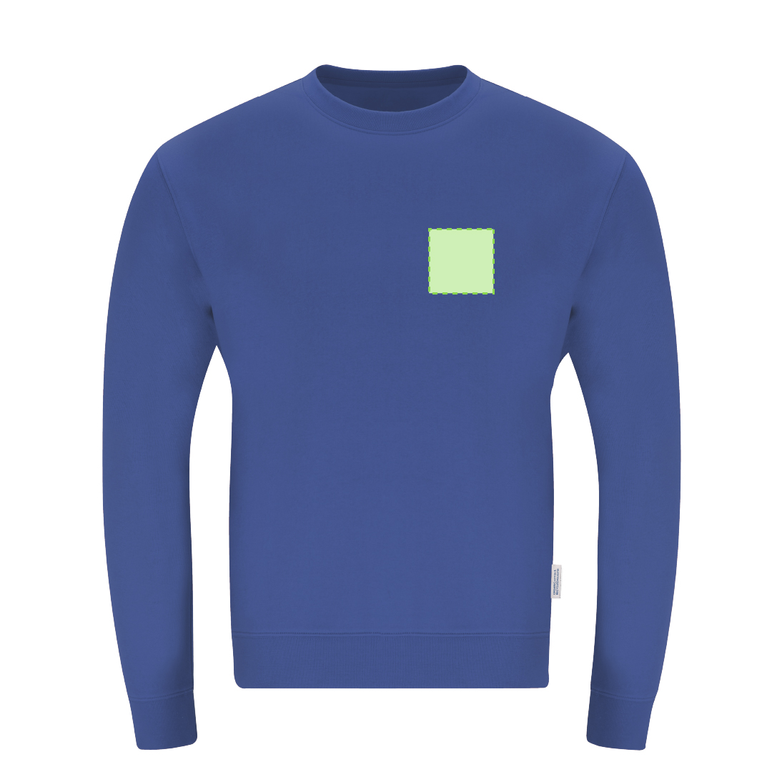 Sudadera Skelton adulto cuello redondo — 60% algodón orgánico / 40% RPET felpa perchada 280 g/m², canalé con elastano y etiqueta eco