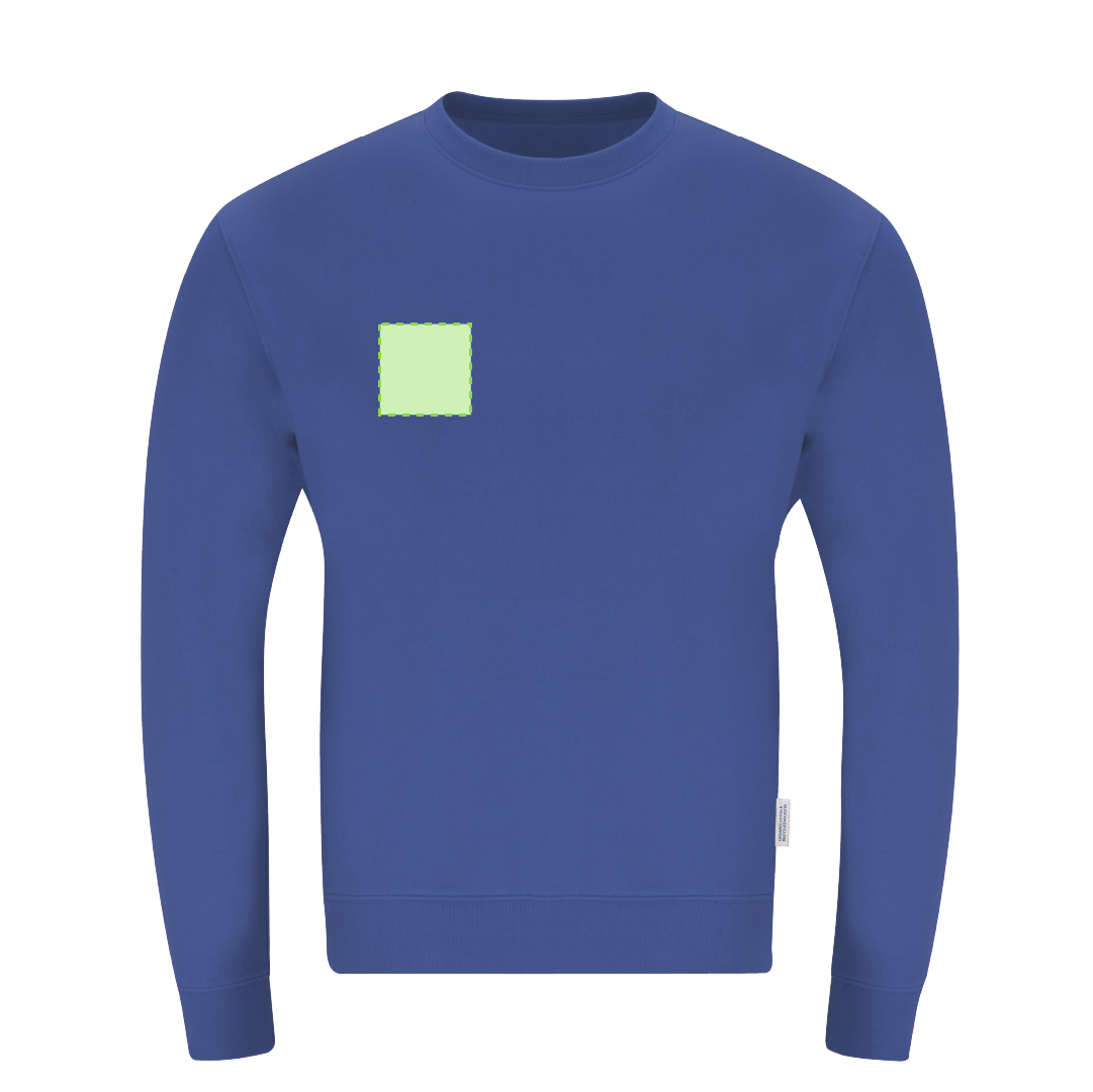 Sudadera Skelton adulto cuello redondo — 60% algodón orgánico / 40% RPET felpa perchada 280 g/m², canalé con elastano y etiqueta eco