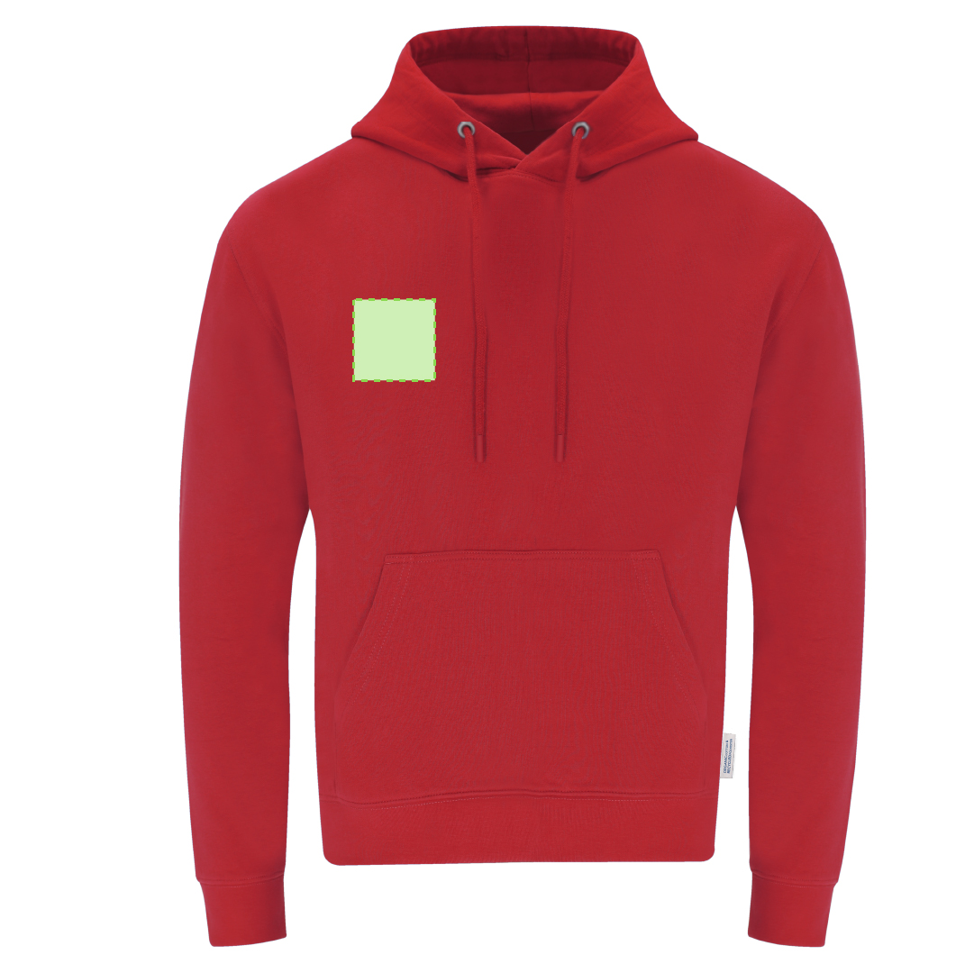 Sudadera Dretius adulto con capucha — 60% algodón orgánico / 40% poliéster RPET felpa perchada 280 g/m², etiqueta eco, cordones redondos