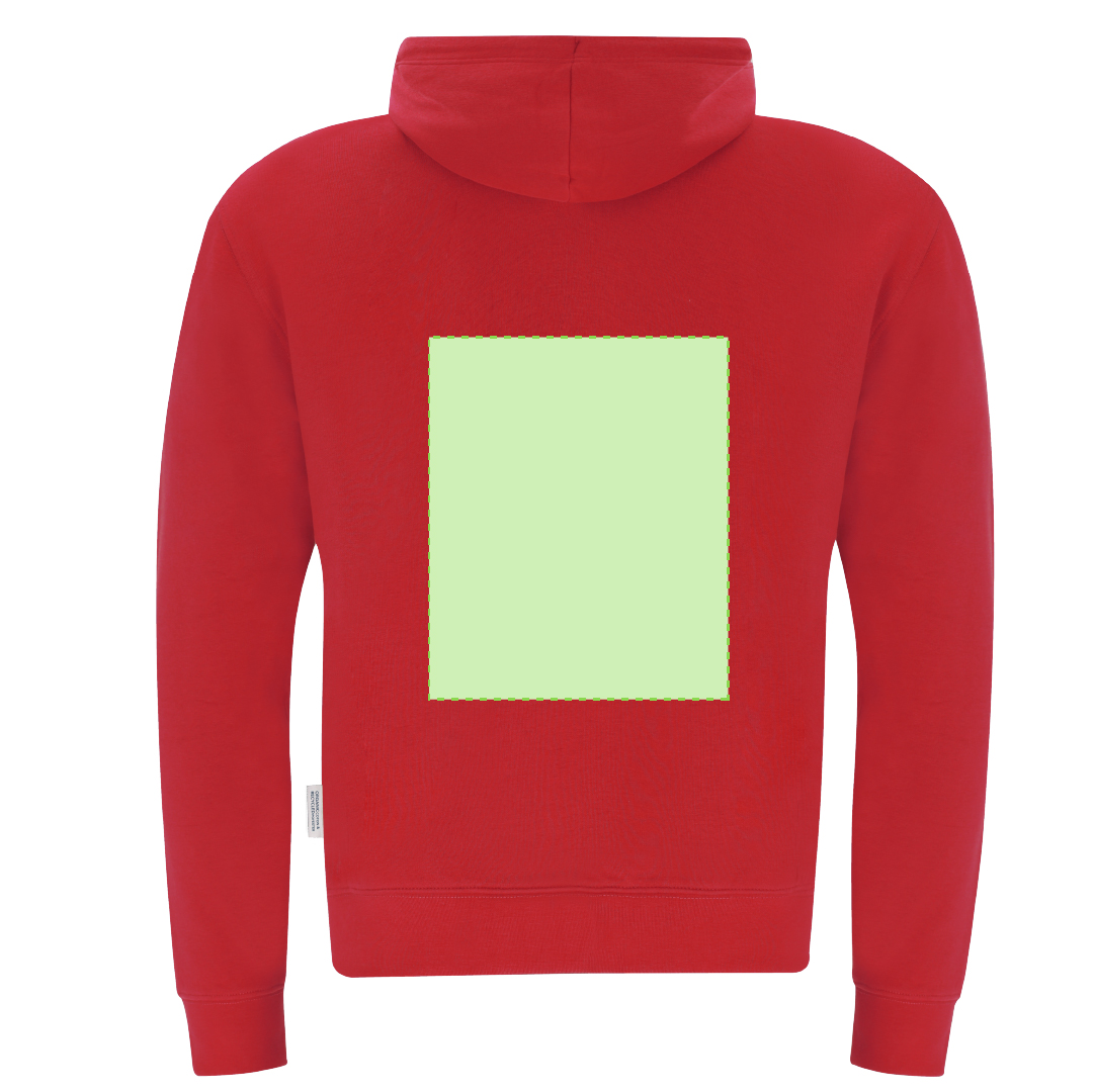 Sudadera Dretius adulto con capucha — 60% algodón orgánico / 40% poliéster RPET felpa perchada 280 g/m², etiqueta eco, cordones redondos
