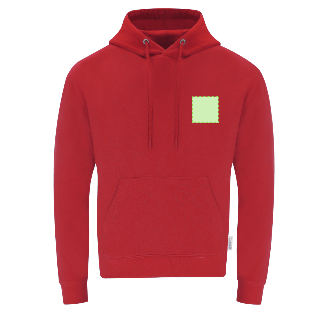 Sudadera Dretius adulto con capucha — 60% algodón orgánico / 40% poliéster RPET felpa perchada 280 g/m², etiqueta eco, cordones redondos