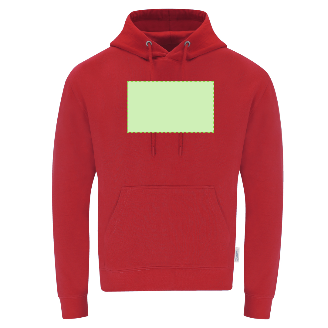 Sudadera Dretius adulto con capucha — 60% algodón orgánico / 40% poliéster RPET felpa perchada 280 g/m², etiqueta eco, cordones redondos