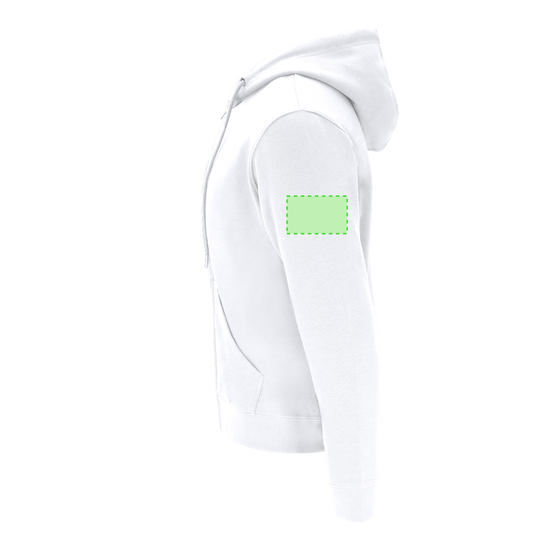 Sudadera Walder adulto con capucha y cremallera — 60% algodón orgánico / 40% RPET 280 g/m², cremallera oculta metálica y etiqueta eco