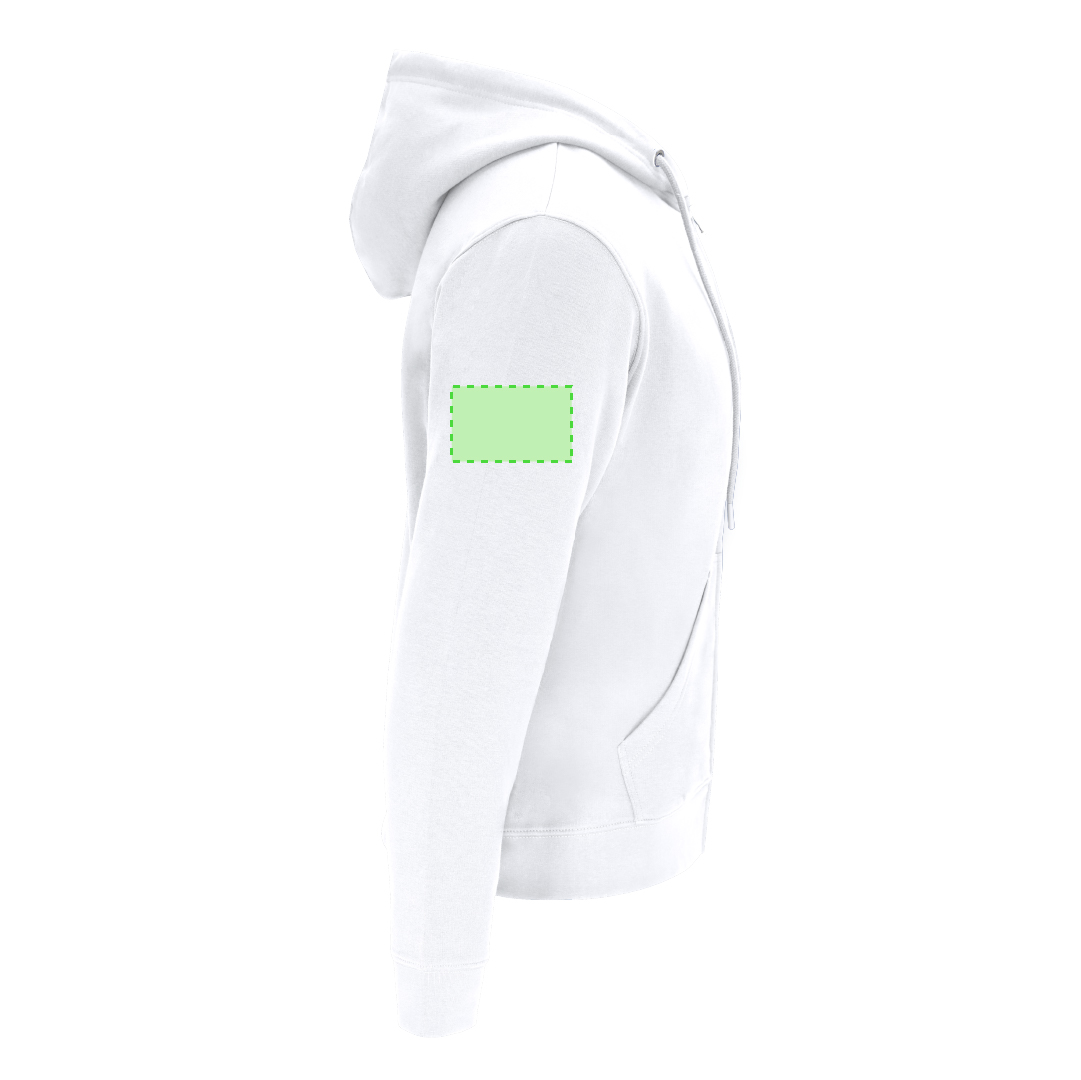Sudadera Walder adulto con capucha y cremallera — 60% algodón orgánico / 40% RPET 280 g/m², cremallera oculta metálica y etiqueta eco
