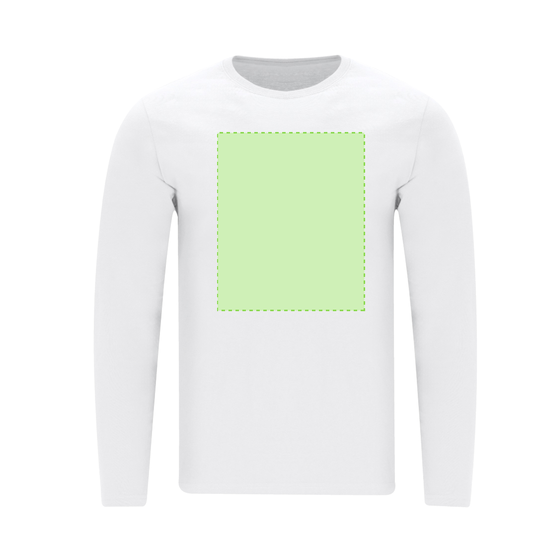 Camiseta Plint adulto manga larga blanca — 100% algodón Ring Spun 160 g/m², tubular con cuello canalé 1x1 y cubrecosturas reforzado