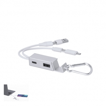 Hub USB con cable cargador 3 en 1 integrado de aluminio reciclado