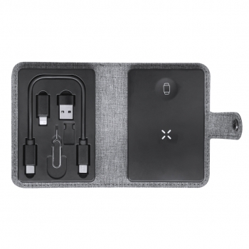 Cargador inalámbrico de Poliéster 300D RPET 15W con set de cables incluido