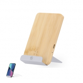Cargador inalámbrico de bambú natural 15W minimalista