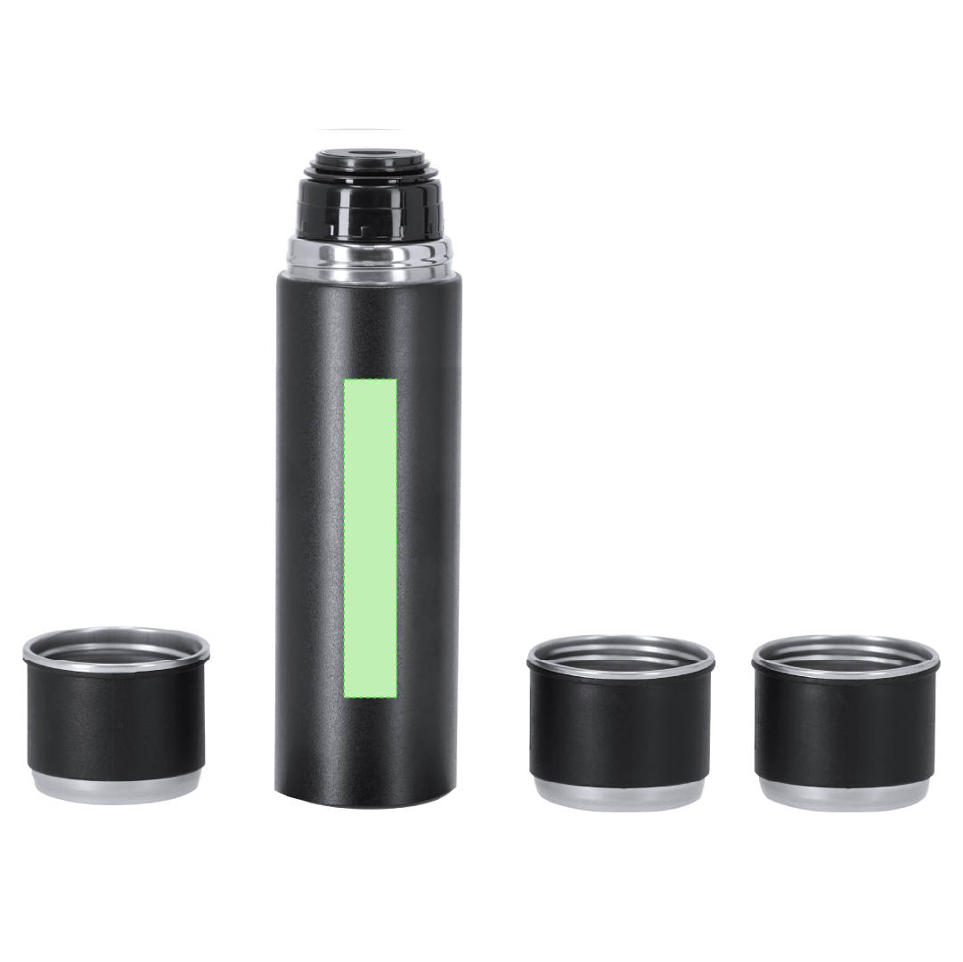 Set corporativo de acampada: Termo 420 ml y 3 Tazas