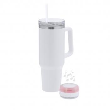 Jarra térmica de acero inox doble pared 1,25L con asa ergonómica y altavoz Bluetooth 5.3 de 3W