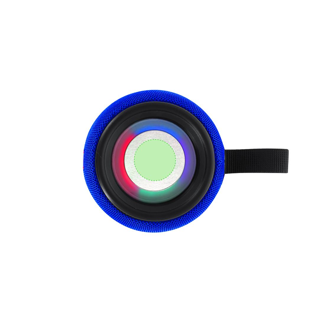 Altavoz estéreo Bluetooth 5.3 en tejido premium 2×5W con LED multicolor 5 posiciones, asa y batería 1200 mAh