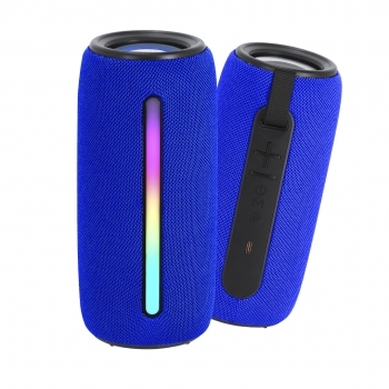 Altavoz estéreo Bluetooth 5.3 en tejido premium 2×5W con LED multicolor 5 posiciones, asa y batería 1200 mAh