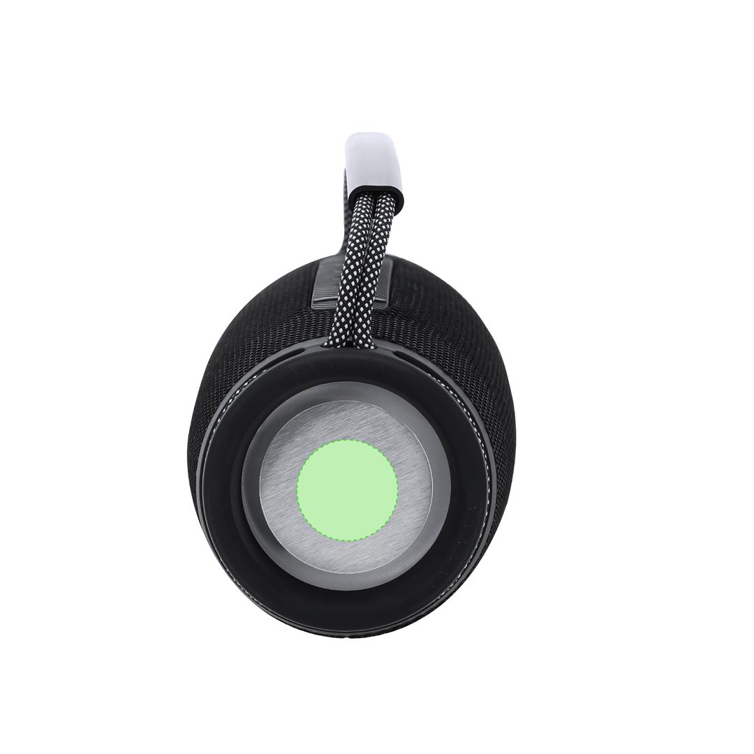 Altavoz estéreo Bluetooth 5.3 de 2×5W en tejido premium con LED multicolor 7 posiciones y asa trenzada bitono con agarre de silicona