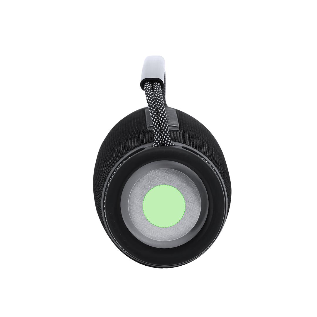 Altavoz estéreo Bluetooth 5.3 de 2×5W en tejido premium con LED multicolor 7 posiciones y asa trenzada bitono con agarre de silicona