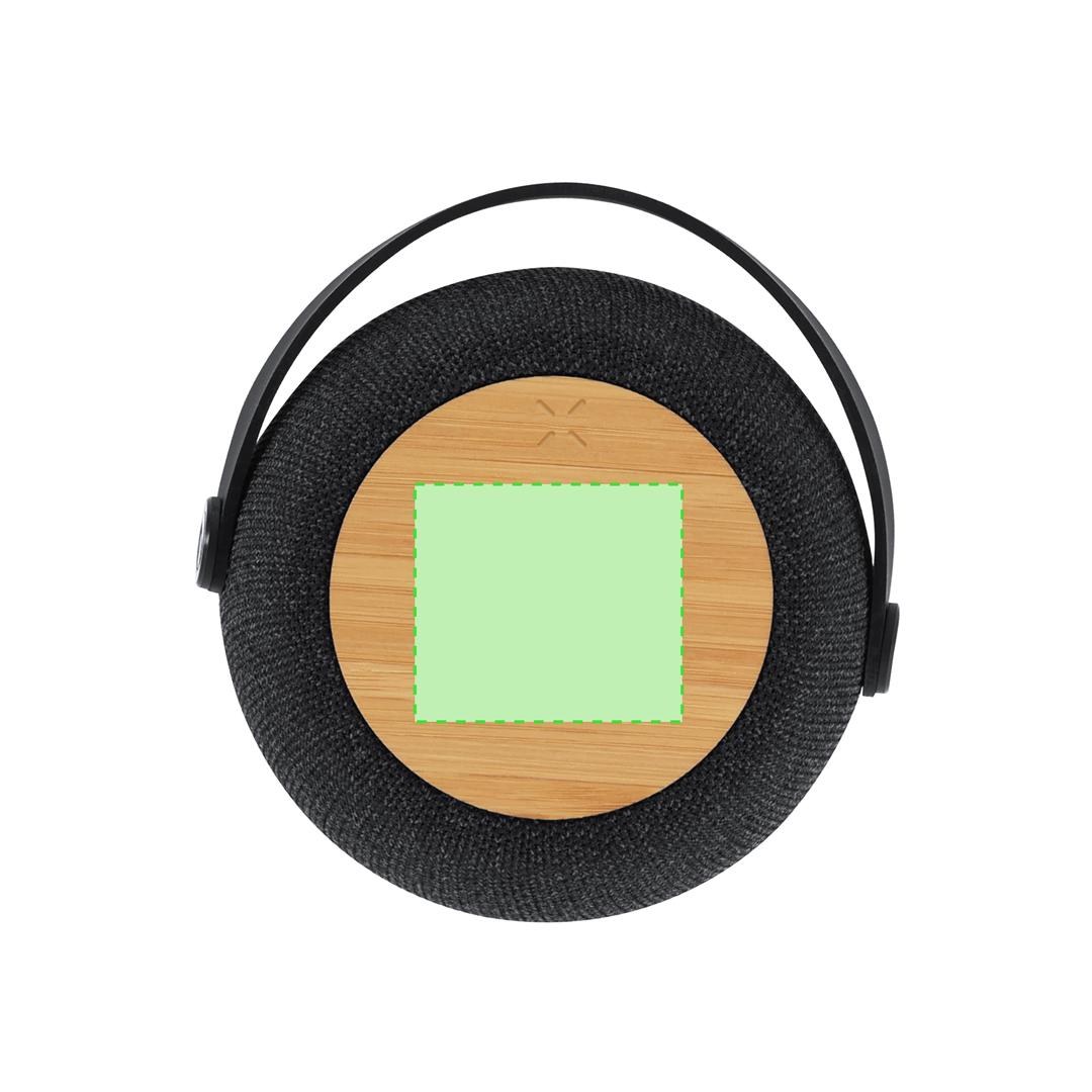 Altavoz Bluetooth 5W con carga inalámbrica 15W, 12 LEDs sincronizados con el ritmo, en RPET y bambú