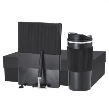 Set de bienvenida con vaso térmico acero 470ml y bloc PU flexible de 100 hojas