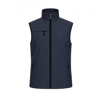 Chaleco Dervik adulto ligero transpirable — 100% poliéster 120 g/m², interior malla, bolsillo pecho + 2 laterales cremallera negra, media luna en cuello