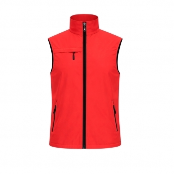 Chaleco Dervik adulto ligero transpirable — 100% poliéster 120 g/m², interior malla, bolsillo pecho + 2 laterales cremallera negra, media luna en cuello
