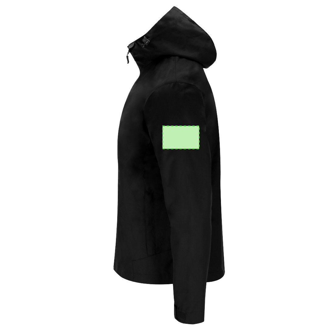 Parka Sarbon adulto — 100% poliéster resistente al agua, malla interior gris oscuro, capucha con cordón y ojales metálicos, bolsillo interior