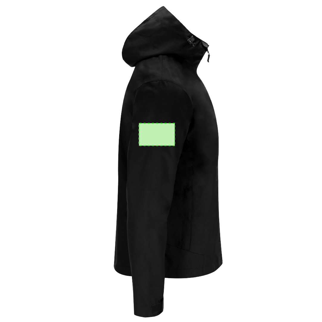 Parka Sarbon adulto — 100% poliéster resistente al agua, malla interior gris oscuro, capucha con cordón y ojales metálicos, bolsillo interior