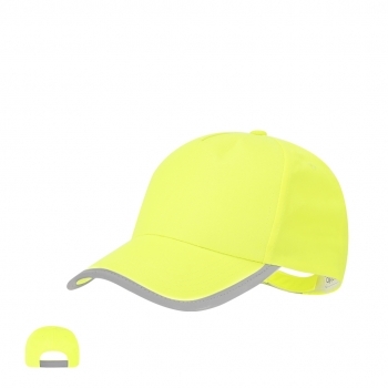 Gorra niño deportiva poliéster bicolor amarillo reflectante visera cierre velcro