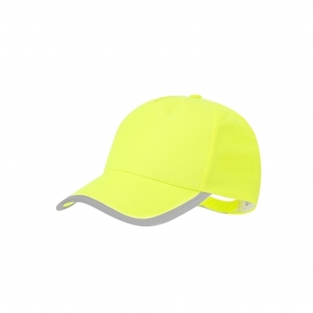 Gorra niño deportiva poliéster bicolor amarillo reflectante visera cierre velcro
