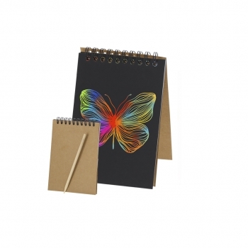 Libreta rascable mágica de cartón reciclado con 8 hojas y punzón de bambú