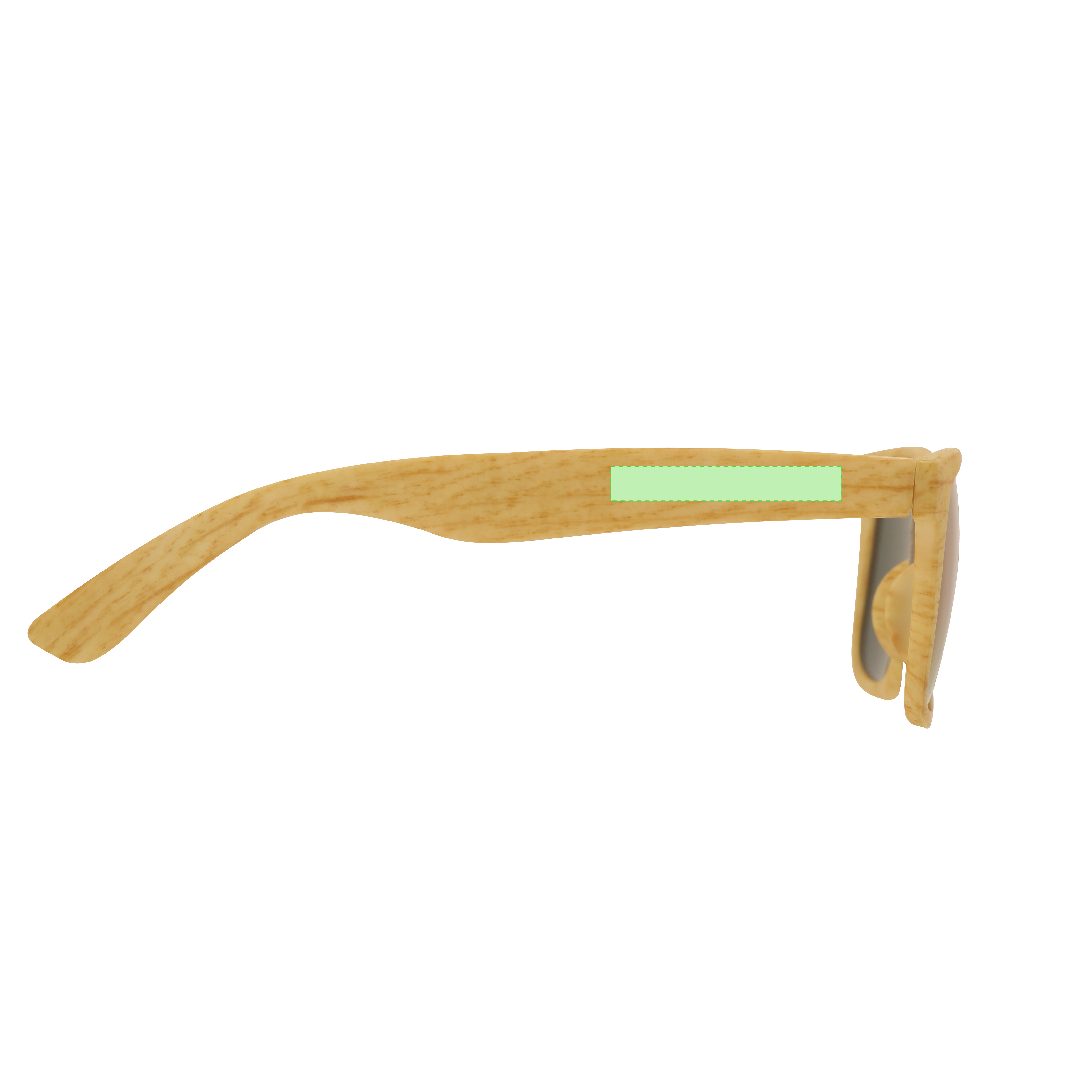 Gafas de sol UV400 con montura en estilo madera y lentes efecto espejo en verde — línea nature