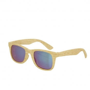 Gafas de sol UV400 con montura en estilo madera y lentes efecto espejo en verde — línea nature